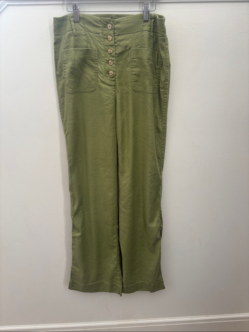 Maeve Linen Wide Leg Trousers Olive Green Size 4